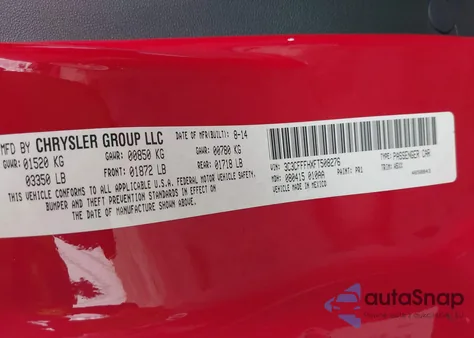 2015 Fiat 500 Abarth z USA, uszkodzony, nr VIN 3C3CFFFHXFT508276